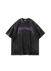 Sokak Butik Washed Metallica Purple Back Printed Black Unisex Oversize Tshirt