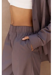 MAİ COLLECTİON طقم بنطلون قميص بني داكن من ميرابيلا