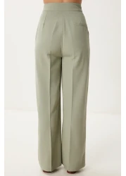 Happiness İstanbul Women's Green Linen Vest Palazzo Pants Suit Bv00126