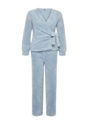  Collection Light Blue Double Breasted Collar Wellsoft Winter Knitted Pajamas Set Thmaw24Pt00033