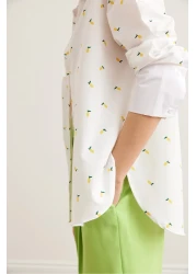 Olalook Women's White Lemon Printed Boyfriend Woven Shirt Gml- 19001299