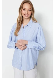  Collection قميص منسوج مخطط باللون الأزرق مقاس كبير / واسع TWOSS23GO00144