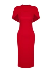  Collection Red Sleeve Detailed Woven Stylish Evening Dress Night Graduation Dress Tprss24El00119