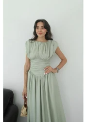 Havoş Green Vintage Inspired Draped Dress