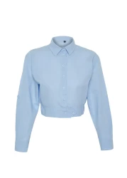  Collection قميص منسوج باللون الأزرق الفاتح - أكمام قابلة للانحناء، مناسب للخصر، TWOSS24GO00091