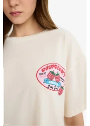 Defacto تي شيرت رائع ذو قصة واسعة وياقة دائرية وأكمام قصيرة مطبوعة من الخلف F4787ax25sm