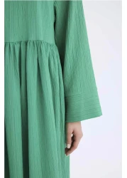 Defacto Crew Neck Long Sleeve Seersucker Textured Maxi Dress - Regular Fit E6597Ax25Sp