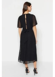  Collection Black A-Cut Back Detail Angel Sleeve Midi Lined Chiffon Woven Dress TWOSS23EL01461