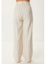 Happiness İstanbul Women's Cream Black Striped Linen Vest Pants Suit Bv00129