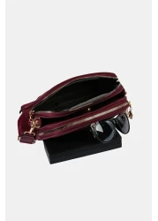 Les Crioch Women's Burgundy 3 Compartment Buzzy Satin Leather Daily Women's Shoulder Bag with Adjustable Column Strap