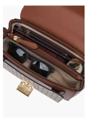 Paprika Paprika Monogram Print Crossbody Bag with Chain Strap and Flap Closure