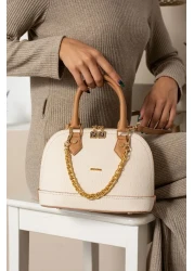 Just Polo Women's Embossed Chain Embossed Patterned Cotton Woven Strap Vegan Hand and Shoulder Bag