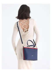 Evident Color Blocked Bucket Model Navy Blue Hand and Shoulder Women's Bag