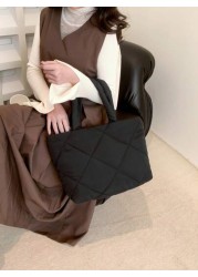 Fashion Lingge Quilted Embroidery Shopping Bag Shoulder Tote Bag Versatile Business Casual Black Bag School Supplies Outdoors Travel Outings Sports Holiday Teacher Gifts Vacation For Teen Girls For Sc
