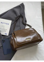 Women s Oiled Wax Leather Tote Bag With Shoulder Chain Large Crossbody Bag