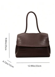 Large Capacity Vintage Casual Tote Bag For Women With Multi Layered Compartments Crocodile Embossed Flap Cover Adjustable Shoulder Strap Suitable For Commuting And Outdoor Travel Autumn Retro Inspired