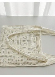 Minimalist Crochet Bag Hollow Out Design Vacation School Bag Large Capacity Portable For Teen Girls Women College Students White Collar Workers Perfect For Work Back To School Middle School High Schoo