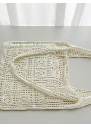 Minimalist Crochet Bag Hollow Out Design Vacation School Bag Large Capacity Portable For Teen Girls Women College Students White Collar Workers Perfect For Work Back To School Middle School High Schoo