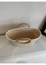 حقيبة قش كبيرة السعة ذات استخدام متعدد للنساء بمقبض دائري مخطط، حقيبة تسوق وشاطئ مناسبة للعطلات والسفر