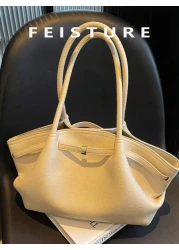 1 قطعة، حقيبة يد نسائية ذات سعة كبيرة من جلد البو المقنع بنقش العنب البري ، ديكور حزام ، مادة من البولي يوريثان