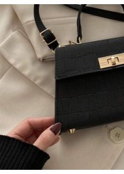 ميني قفل ملتوي رفرف حقيبة مربعة موحد اللون ميني حقيبة يد ريترو بسيط حقيبة كروسبودي للنساء فاخر مقبض عالي رفرف