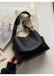 Fashion Elegant Solid Color Wide Strap PU Women Tote Bag With Shoulder Strap