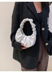 Mini Solid Color Women Pleated Handbag Women Solid Color Cloud Crescent Shoulder Bag