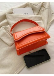 New Orange Ladies Solid Color PU Small Square Bag Simple And Stylish Handbag For Going Out And Versatile