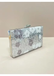 Flower Sequin Crossbody Stylish Silver Purse For Women Elegant Random Floral Embroidered Evening Silver Clutch Bag Prom Accessories Bridesmaid Gifts Fashion Retro Chain Evening Bag Mini Box Bag For Pa