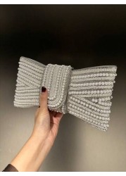 Plus Size High Quality A Grade Rhinestone Bow Faux Pearl Shiny Crystal Evening Clutch Bag Chain Shoulder Strap Fashion Hand Carry Envelope Clutch Purse For Formal Gown And Party Elegant Faux Pearl Bag
