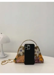 حقيبة يد مستوحاة من الانتيكا مزينة بالأزهار المطرزة من التل والترتر، جيد للحفلات الراقية والخروج في المساء. م