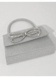 Mini Women s Glitter Rhinestone Big Bow Decor Evening Bag Prom Bags Sparkle Mini Square Handbags Bride Perfect For Party Wedding Prom Dinner Banquet Mother s Gift Perfectly Matching With New Years Out
