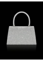Shiny Elegant Fashionable Charming Rhinestone Flap Handbag Exquisite Women s Evening Bag Matched With Glitter Rhinestone Jewelry Three Pieces Set Luxurious And Exquisite Rhinestone Necklace Bracelet A
