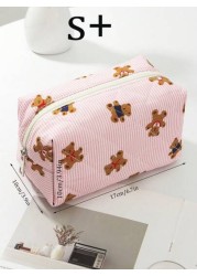 1Pc Set Cute Pink Bear Pattern Large Capacity Multifunctional Cosmetic Bag Makeup Bag Girls Make Up Bag Back To School Wallet Pouch Portable Cosmetics Brush Clutch With Zipper Closure For Lipstick Mom
