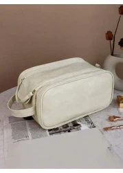 1pc Portable Stylish Three Layer PU Leather Makeup Bag Multifunctional Cosmetic Bag Double Zipper Travel Makeup Brush Toiletries Storage Bag Coin Purses Pouches Large Capacity Wash Bag With Zipper Fas