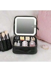Professional Makeup Case With Lights Full Screen Mirror Cosmetic Storage Bag Fully loaded Portable Makeup Artist Brush Beauty Nail Tool Box Leather Travel Makeup Bag
