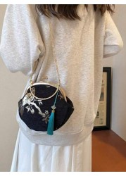 Summer Random Pattern Hanfu Style Crossbody Bag New Clip Mouth Handbag For Women