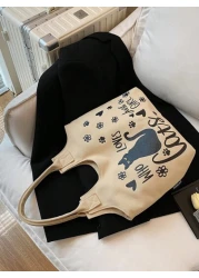 حقيبة نسائية جديدة عصرية كاجوال للذراع ، حقيبة يد كبيرة السعة ، طبعات قطط ، حقيبة كتف نسائية ، مصنوعة من قماش