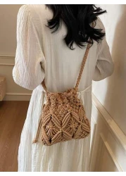 Handwoven Small Shoulder Bag New Fashion Straw Crossbody Bag Niche Beach Side Versatile Design Envelope Shape Small Square Bag Chic Retro Style Crossbody Bag For Vacation Beach