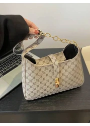 1pc Zipper Decorated With Metal Lock Floral Pattern Fashionable Versatile Casual Shoulder Bag Suitable For Women Daily Use