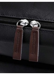 Multi Pocket Pu Soft Leather Backpack Men Purse Can Hold 15 6 Inch Computer Bag Lightweight School Bag Large Capacity Travel Bag Commuter Convenient Day Bag Multi Functional Book Bag For Students Juni