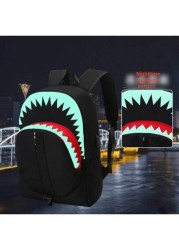 New Spring Summer Fashion Luminous Shark Graphic Backpack Large Capacity Student Bag Personality Casual Bag With USB Charging Port Fits Laptop Books Documents Clothes Suitable For School Business Trip