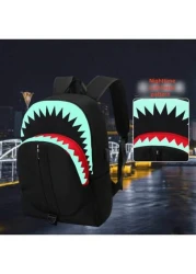New Spring Summer Fashion Luminous Shark Graphic Backpack Large Capacity Student Bag Personality Casual Bag With USB Charging Port Fits Laptop Books Documents Clothes Suitable For School Business Trip