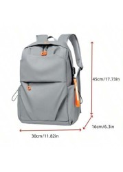 1pc Grey Oxford Cloth Large Capacity Backpack Men s Commuter Laptop Bag Business Casual College Student Backpack Waterproof Travel Bag With USB Charging Port Headphone Hole Multi Pocket Design To Fit