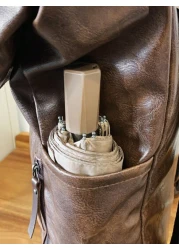 Backpack Flap Backpack Leather Backpack Large Capacity Oversized For Business Office Supplies Outdoor PU Leather Business Vintage Solid Color Men Gifts