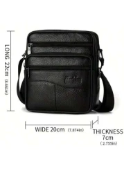 1PC Premium Black Genuine Leather Satchel Sleek Multi Purpose With Adjustable Strap Ideal For Everyday Style Function Shoulder Crossbody Sling Side Bag Work Weekend Travel Camping Summer Portable Slin