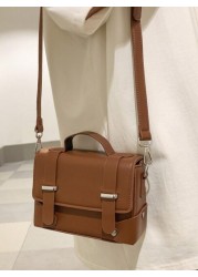 peach tree 1pc Fashionable Solid Color Adjustable Strap Flap Closure Casual Retro Daily Wear Messenger Bag Business Lightweight Waterproof PU Mini Crossbody Bag Christmas Bag Vacation Gifts Retro Bag