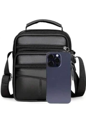 Men s Casual Genuine Leather Multifunctional Adjustable Shoulder Bag Black