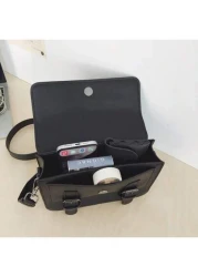 حقيبة رسول عادية للجنسين، حقيبة كتف بطراز بريطاني عصري، حقيبة يد صغيرة مربعة ذات لون واحد وإغلاق بغطاء، متعدد