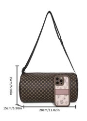 Fashionable PU Checkerboard Print Bucket Bag Unisex Portable Shoulder Messenger Bag Suitable For Work Shopping Travel Father s Day Gift Party Etc